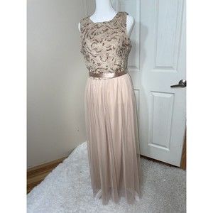 Womens Candalite Formal Gown Sz Small Beige Sheath Wedding/bridesmaid Prom Dress